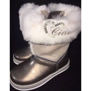 Ciao Bimbi baby Girls Toddler Boots Gold Leather Fur sz us 5.5 Italy eu 21